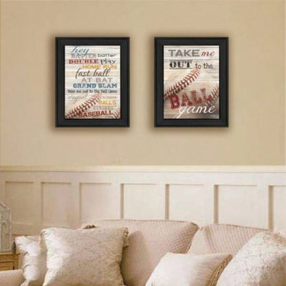 Baseball 2 - Piece Vignette By Marla Rae, Printed Wall Art, Ready To Hang Framed Poster, Black Frame