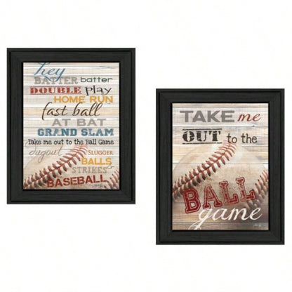 Baseball 2 - Piece Vignette By Marla Rae, Printed Wall Art, Ready To Hang Framed Poster, Black Frame