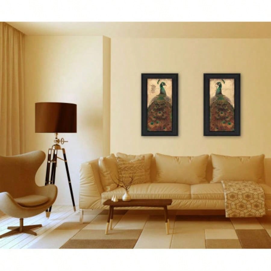 Peacock 2 - Piece Vignette By John Jones, Printed Wall Art, Ready To Hang Framed Poster, Black Frame