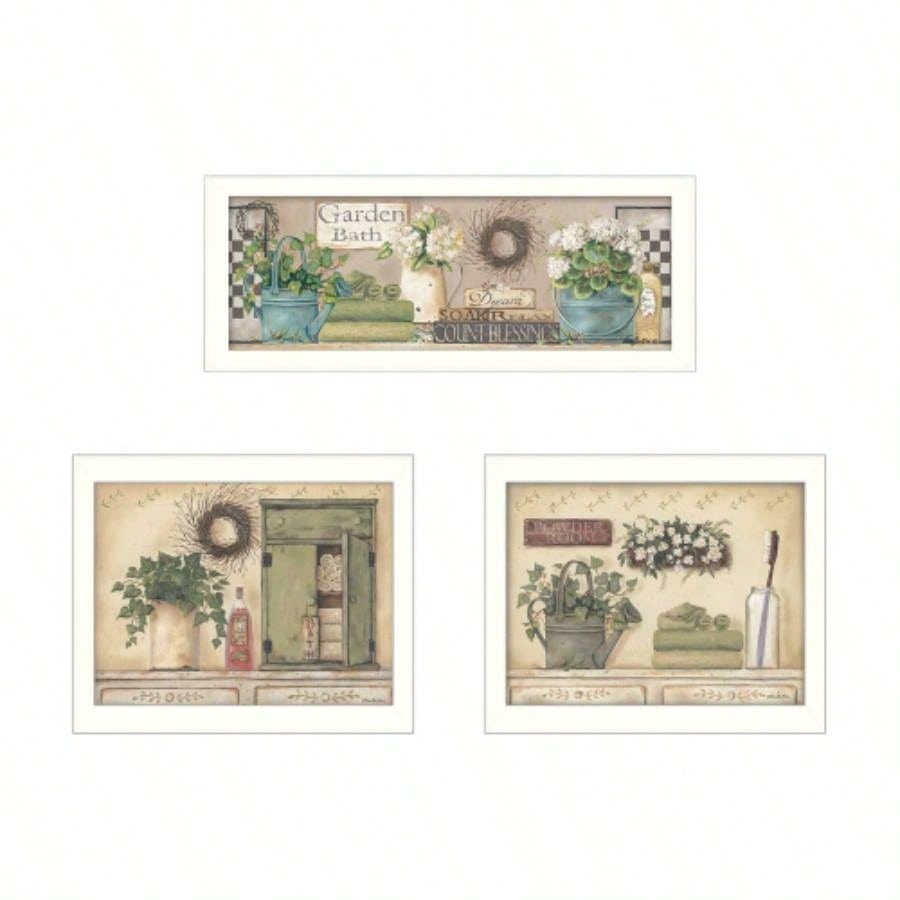 Garden Bath 3 - Piece Vignette By Pam Britton, Printed Wall Art, Ready To Hang Framed Poster, White Frame