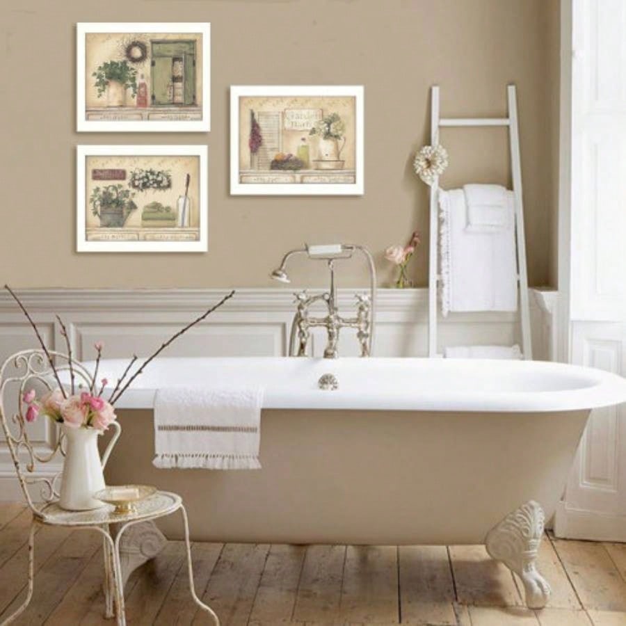 Garden Bath 3 - Piece Vignette By Pam Britton, Printed Wall Art, Ready To Hang Framed Poster, White Frame