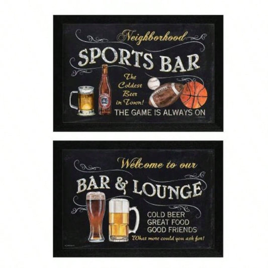 Sports Bar 2 - Piece Vignette By Debbie DeWitt, Printed Wall Art, Ready To Hang Framed Poster, Black Frame