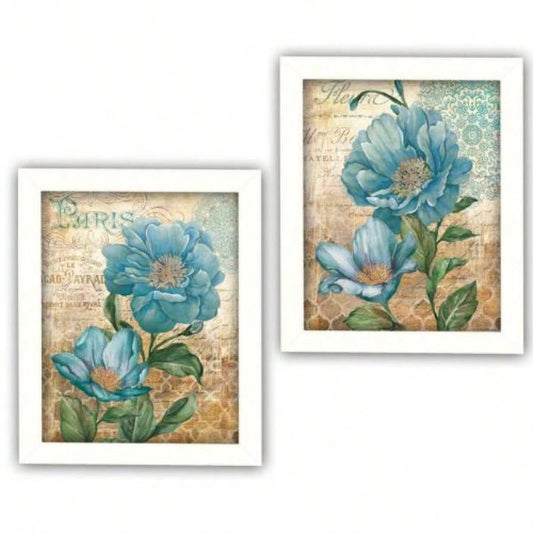 Paris Blue 2 - Piece Vignette By Ed Wargo, Printed Wall Art, Ready To Hang Framed Poster, White Frame