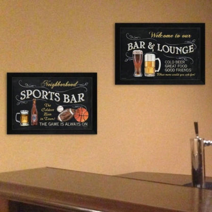 Sports Bar 2 - Piece Vignette By Debbie DeWitt, Printed Wall Art, Ready To Hang Framed Poster, Black Frame