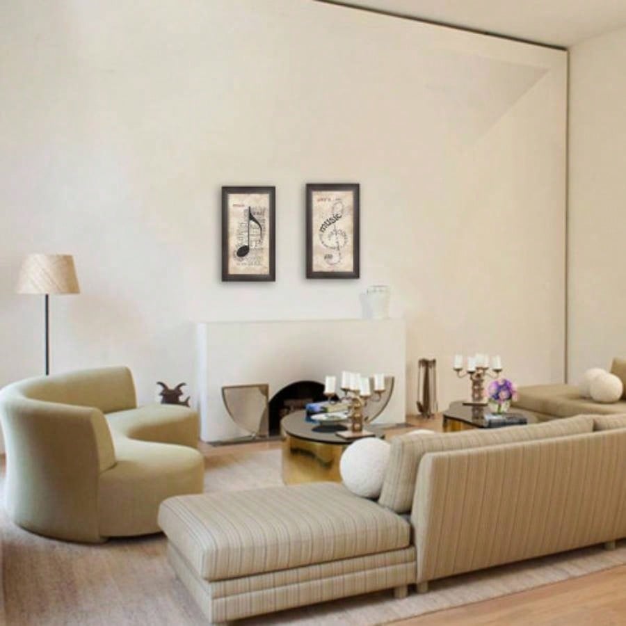 Music 2 - Piece Vignette By Marla Rae, Printed Wall Art, Ready To Hang Framed Poster, Beige Frame