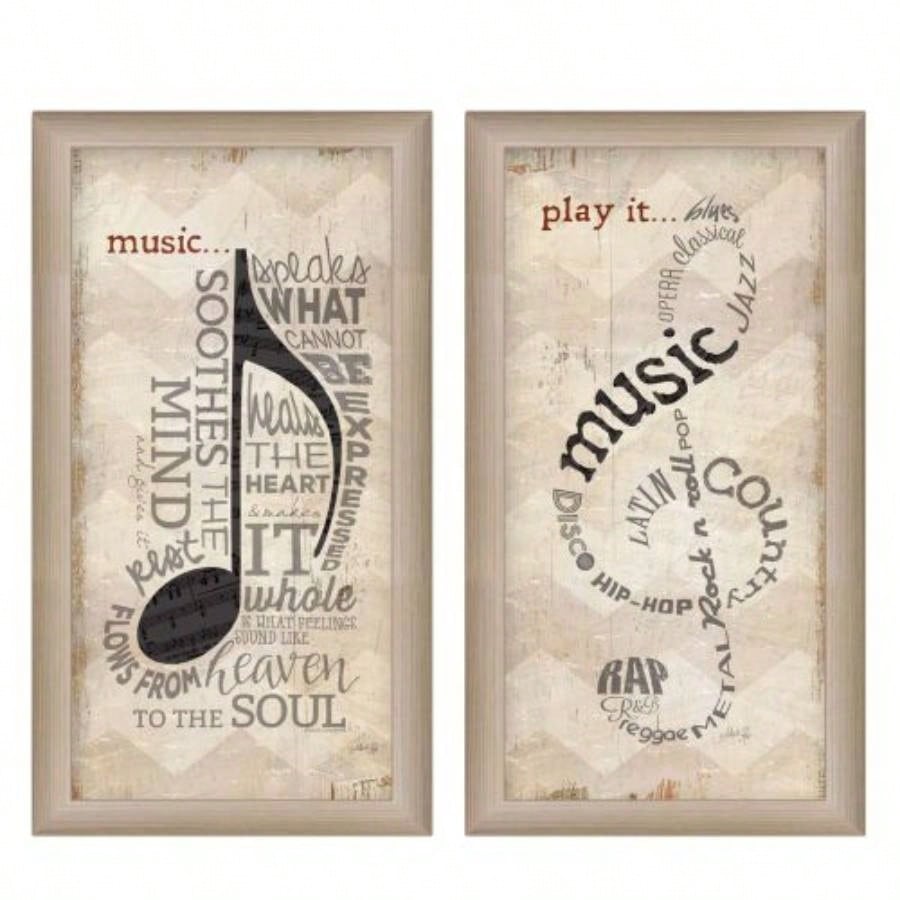 Music 2 - Piece Vignette By Marla Rae, Printed Wall Art, Ready To Hang Framed Poster, Beige Frame