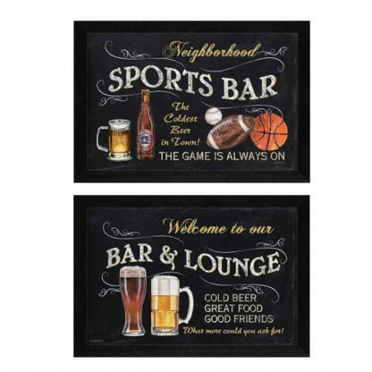 Sports Bar 2 - Piece Vignette By Debbie DeWitt, Printed Wall Art, Ready To Hang Framed Poster, Black Frame