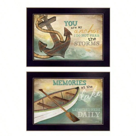 Memories at Lake 2 - Piece Vignette By Marla Rae, Printed Wall Art, Ready To Hang Framed Poster, Black Frame