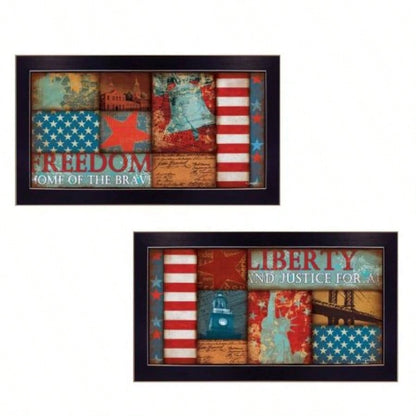 Liberty and Freedom 2 - Piece Vignette By Marla Rae, Printed Wall Art, Ready To Hang Framed Poster, Black Frame