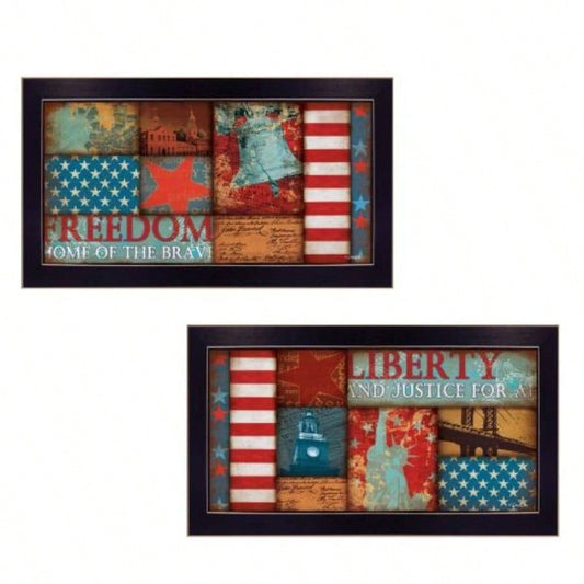 Liberty and Freedom 2 - Piece Vignette By Marla Rae, Printed Wall Art, Ready To Hang Framed Poster, Black Frame