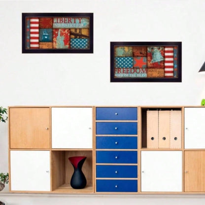 Liberty and Freedom 2 - Piece Vignette By Marla Rae, Printed Wall Art, Ready To Hang Framed Poster, Black Frame