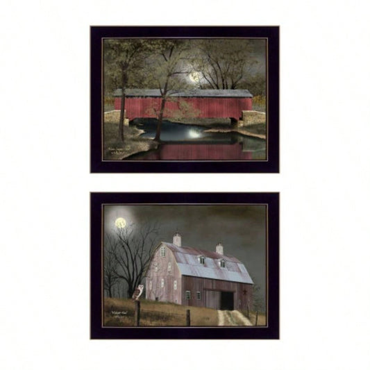 Midnight Moon 2 - Piece Vignette By Billy Jacobs, Printed Wall Art, Ready To Hang Framed Poster, Black Frame