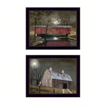 Midnight Moon 2 - Piece Vignette By Billy Jacobs, Printed Wall Art, Ready To Hang Framed Poster, Black Frame