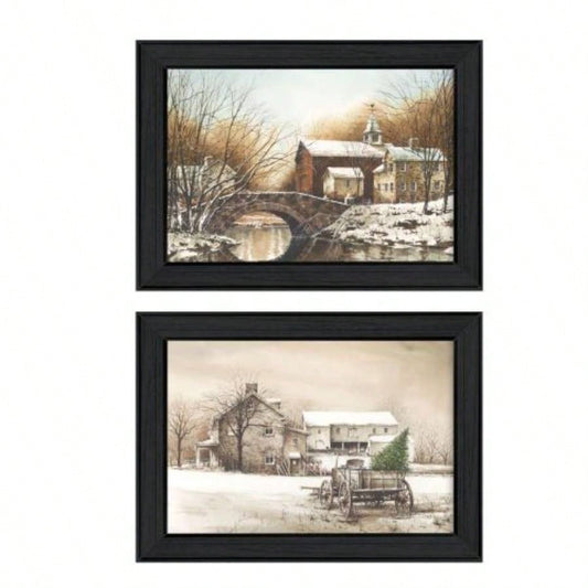 Winter Reflections 2 - Piece Vignette By John Rossini, Printed Wall Art, Ready To Hang Framed Poster, Black Frame