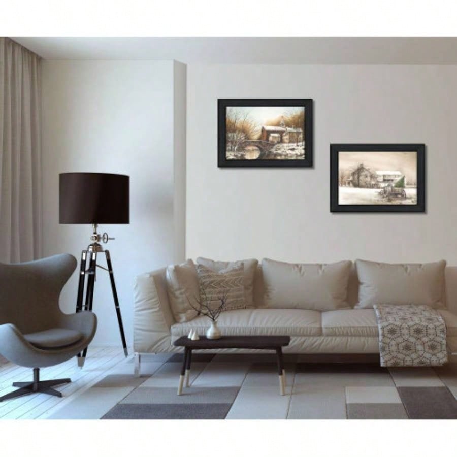 Winter Reflections 2 - Piece Vignette By John Rossini, Printed Wall Art, Ready To Hang Framed Poster, Black Frame