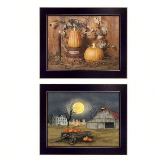 Pumpkin Space Harvest 2 - Piece Vignette By Billy Jacobs, Printed Wall Art, Ready To Hang Framed Poster, Black Frame