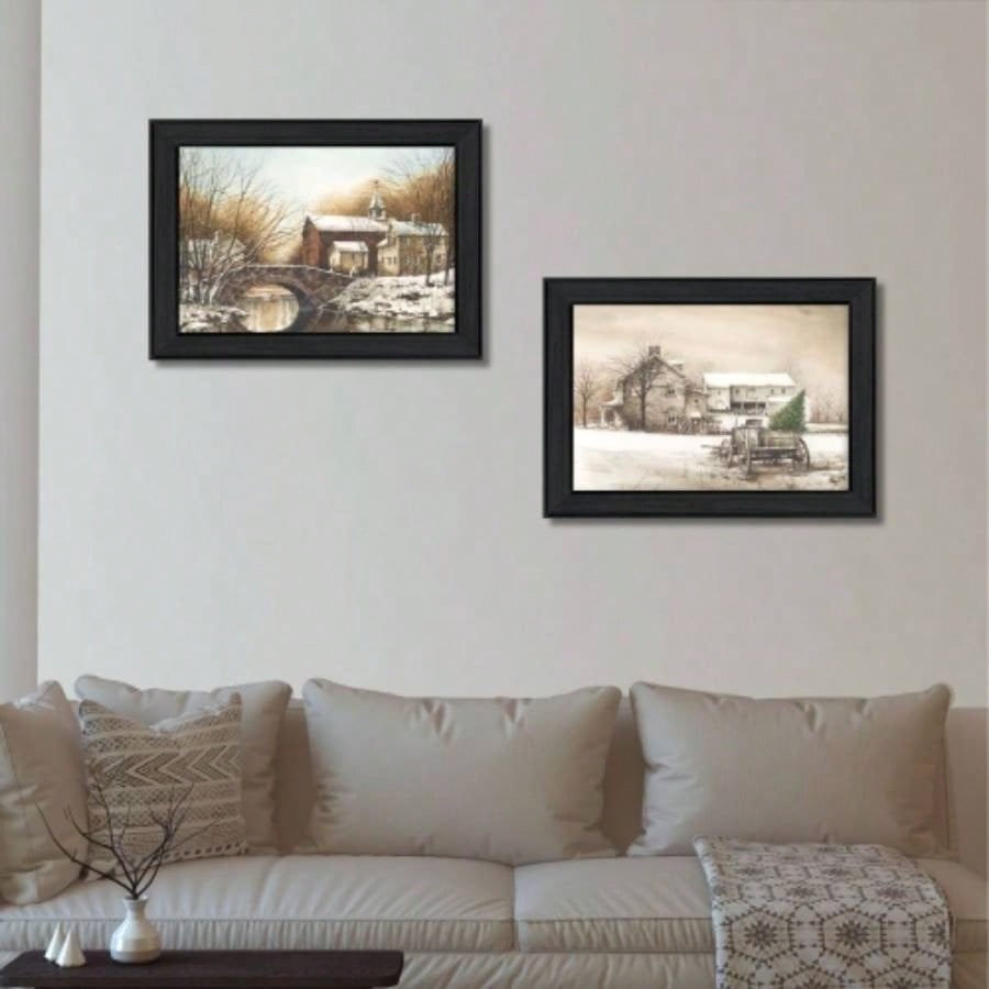 Winter Reflections 2 - Piece Vignette By John Rossini, Printed Wall Art, Ready To Hang Framed Poster, Black Frame