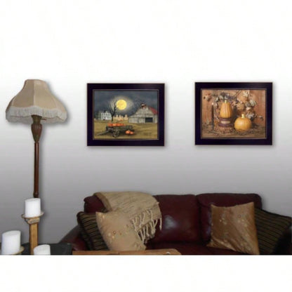 Pumpkin Space Harvest 2 - Piece Vignette By Billy Jacobs, Printed Wall Art, Ready To Hang Framed Poster, Black Frame