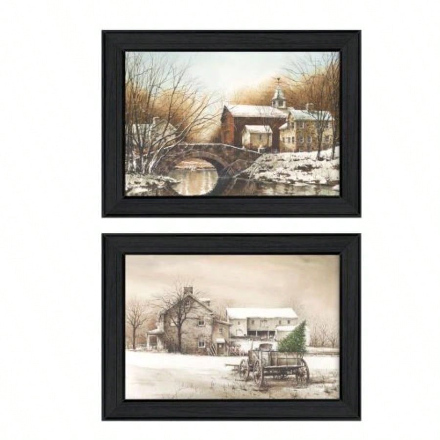 Winter Reflections 2 - Piece Vignette By John Rossini, Printed Wall Art, Ready To Hang Framed Poster, Black Frame
