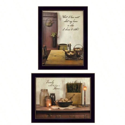 Home and Family 2 - Piece Vignette By Susan Boyer, Printed Wall Art, Ready To Hang Framed Poster, Black Frame
