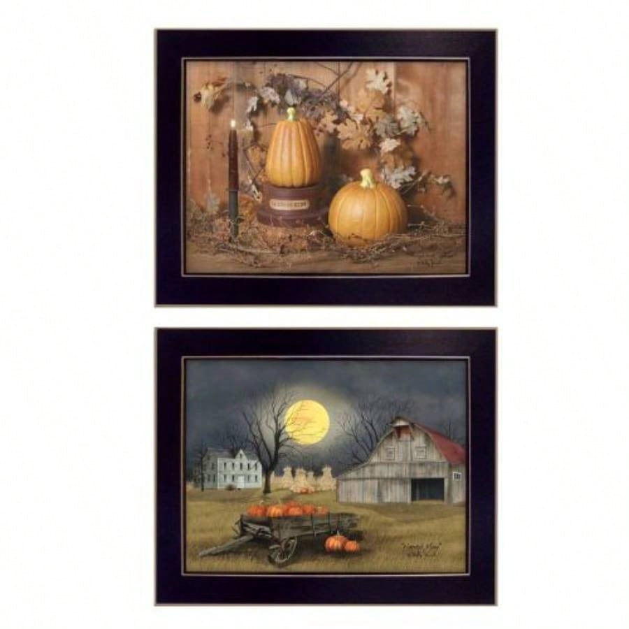 Pumpkin Space Harvest 2 - Piece Vignette By Billy Jacobs, Printed Wall Art, Ready To Hang Framed Poster, Black Frame