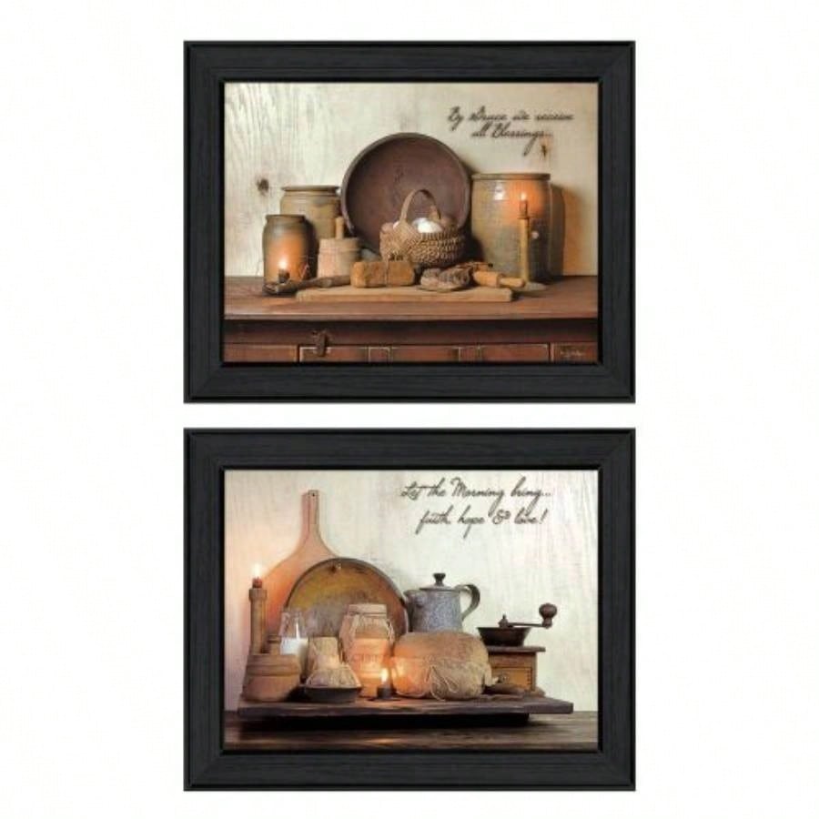 By Grace 2 - Piece Vignette By Susan Boyer, Printed Wall Art, Ready To Hang Framed Poster, Black Frame