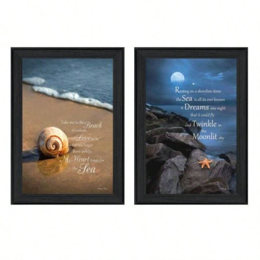 Sea Dream 2 - Piece Vignette By Robin - Vieira, Printed Wall Art, Ready To Hang Framed Poster, Black Frame