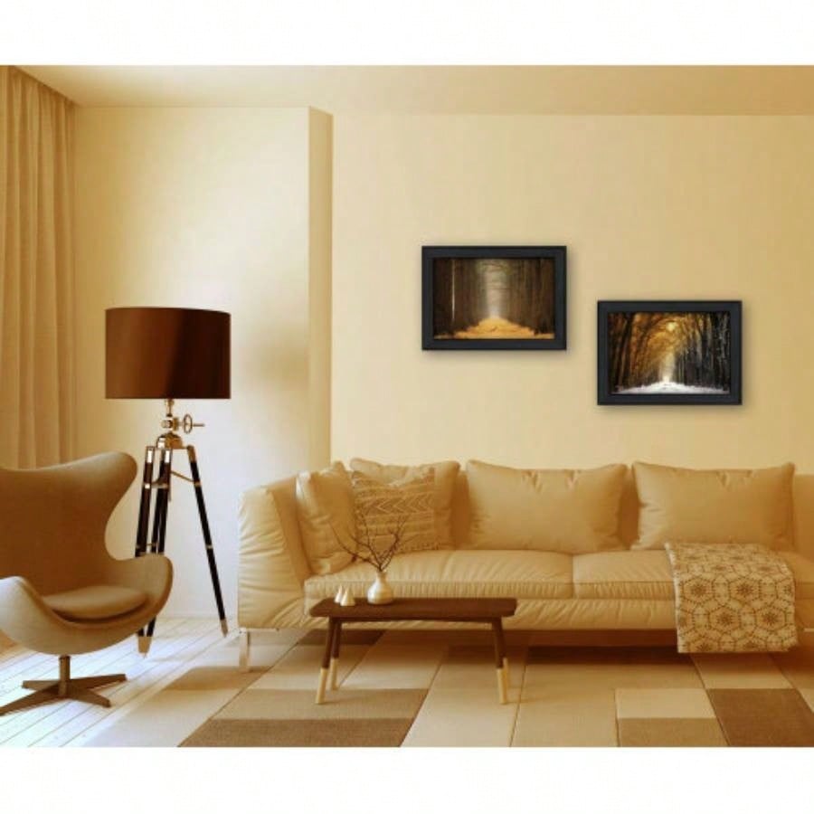Golden Forest 2 - Piece Vignette By Podt, Printed Wall Art, Ready To Hang Framed Poster, Black Frame