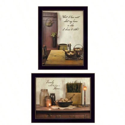 Home and Family 2 - Piece Vignette By Susan Boyer, Printed Wall Art, Ready To Hang Framed Poster, Black Frame