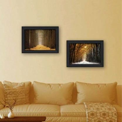 Golden Forest 2 - Piece Vignette By Podt, Printed Wall Art, Ready To Hang Framed Poster, Black Frame