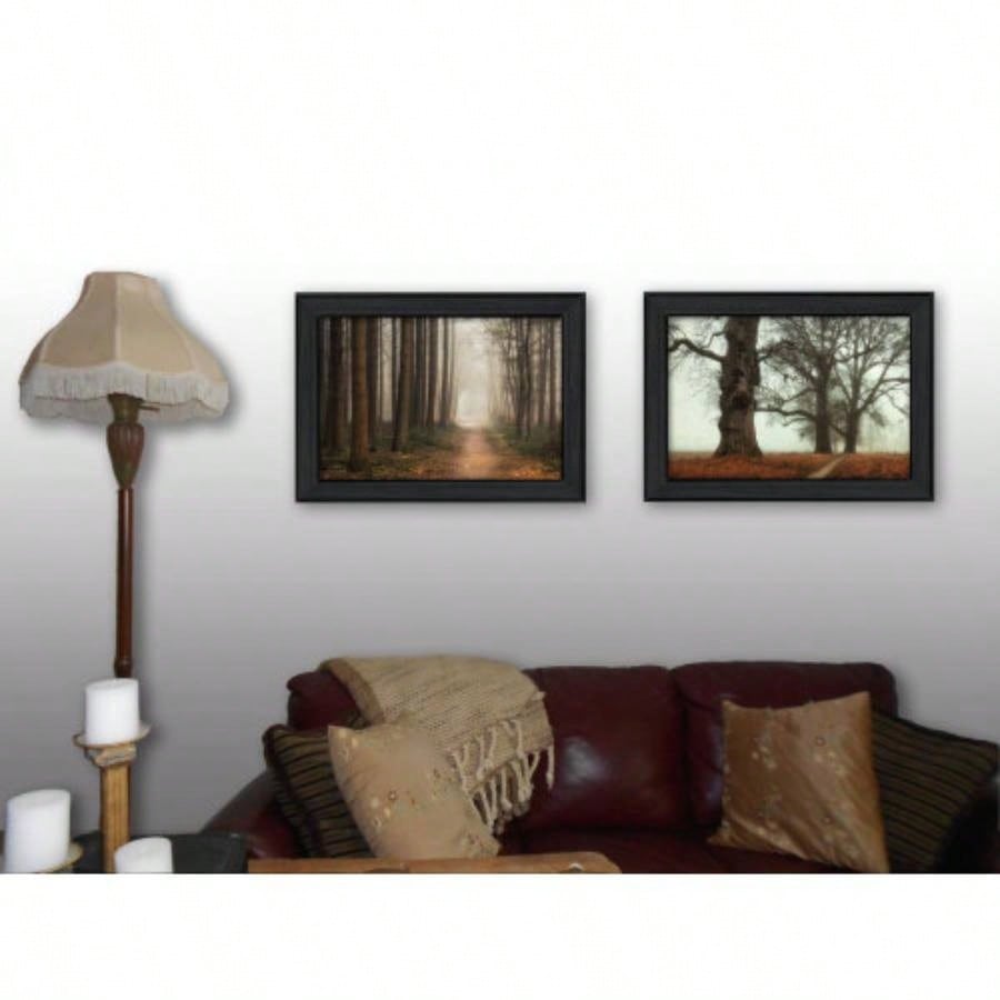 Misty Trees 2 - Piece Vignette By Podt, Printed Wall Art, Ready To Hang Framed Poster, Black Frame