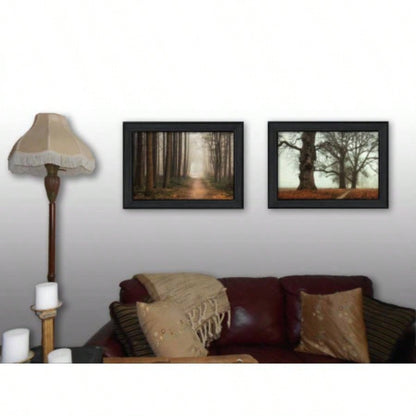 Misty Trees 2 - Piece Vignette By Podt, Printed Wall Art, Ready To Hang Framed Poster, Black Frame