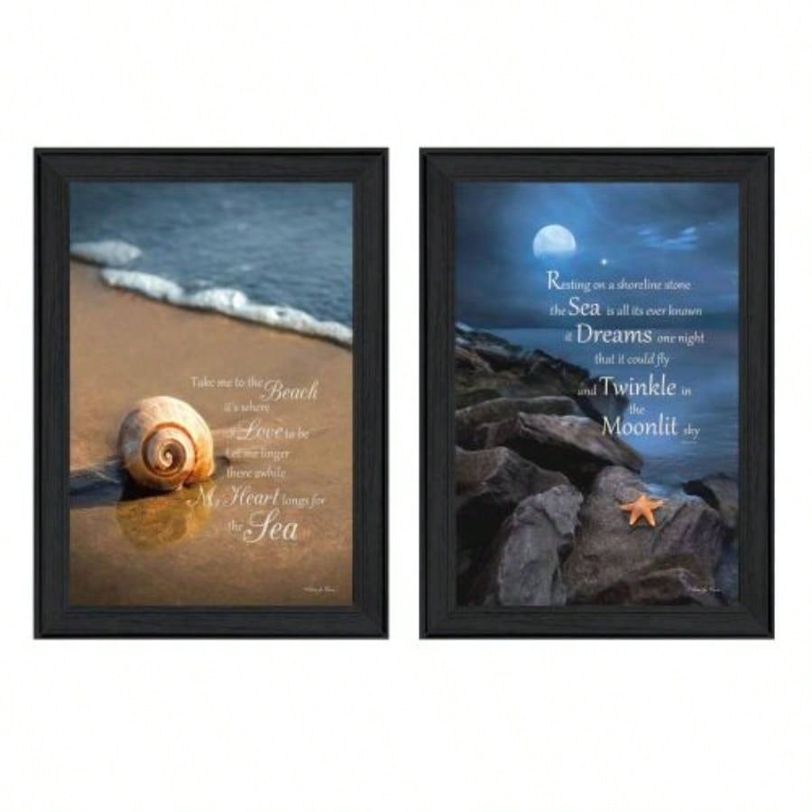 Sea Dream 2 - Piece Vignette By Robin - Vieira, Printed Wall Art, Ready To Hang Framed Poster, Black Frame