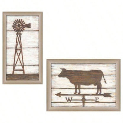 Country Bath Shelf 2 - Piece Vignette By Annie LaPoint, Printed Wall Art, Ready To Hang Framed Poster, Beige Frame