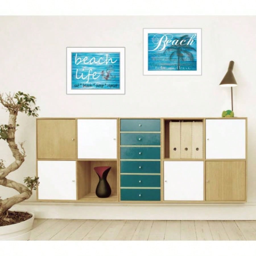 Beach Life 2 - Piece Vignette By Cindy Jacobs, Printed Wall Art, Ready To Hang Framed Poster, White Frame