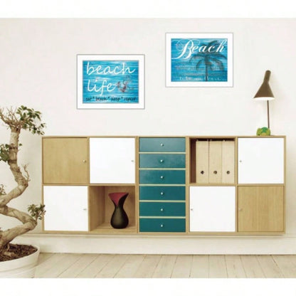 Beach Life 2 - Piece Vignette By Cindy Jacobs, Printed Wall Art, Ready To Hang Framed Poster, White Frame