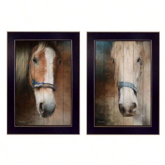 Two Horses 2 - Piece Vignette By Robin - Vieira, Printed Wall Art, Ready To Hang Framed Poster, Black Frame