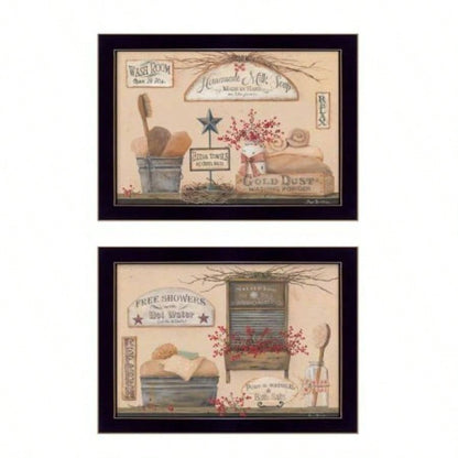 Wash Room 2 - Piece Vignette By Pam Britton, Printed Wall Art, Ready To Hang Framed Poster, Black Frame