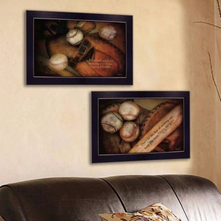 Baseball 2 - Piece Vignette By Robin - Vieira, Printed Wall Art, Ready To Hang Framed Poster, Black Frame