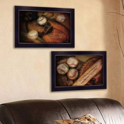 Baseball 2 - Piece Vignette By Robin - Vieira, Printed Wall Art, Ready To Hang Framed Poster, Black Frame