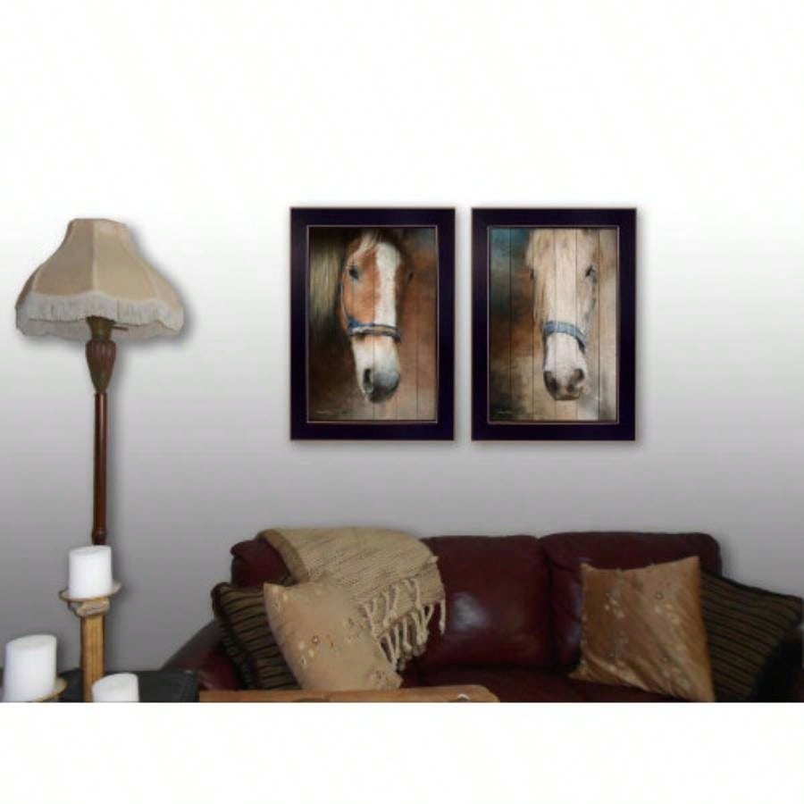 Two Horses 2 - Piece Vignette By Robin - Vieira, Printed Wall Art, Ready To Hang Framed Poster, Black Frame