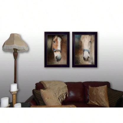 Two Horses 2 - Piece Vignette By Robin - Vieira, Printed Wall Art, Ready To Hang Framed Poster, Black Frame