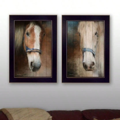 Two Horses 2 - Piece Vignette By Robin - Vieira, Printed Wall Art, Ready To Hang Framed Poster, Black Frame