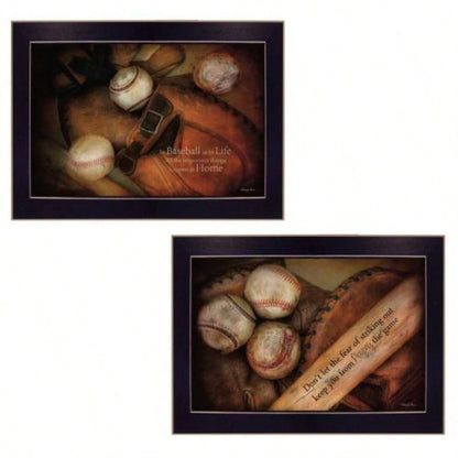 Baseball 2 - Piece Vignette By Robin - Vieira, Printed Wall Art, Ready To Hang Framed Poster, Black Frame