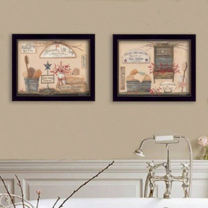 Wash Room 2 - Piece Vignette By Pam Britton, Printed Wall Art, Ready To Hang Framed Poster, Black Frame