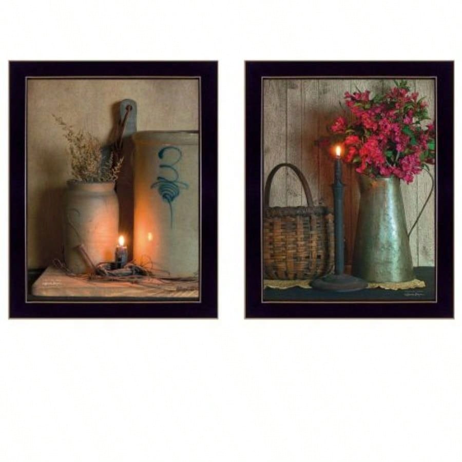 Country Candlelight 2 - Piece Vignette By Susan Boyer, Printed Wall Art, Ready To Hang Framed Poster, Black Frame