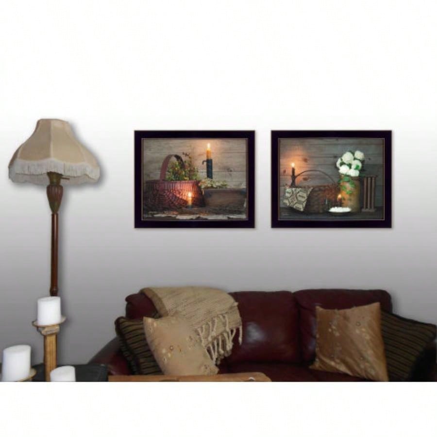 Baskets and Flowers 2 - Piece Vignette By Susan Boyer, Printed Wall Art, Ready To Hang Framed Poster, Black Frame