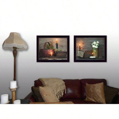 Baskets and Flowers 2 - Piece Vignette By Susan Boyer, Printed Wall Art, Ready To Hang Framed Poster, Black Frame