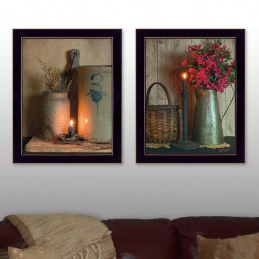 Country Candlelight 2 - Piece Vignette By Susan Boyer, Printed Wall Art, Ready To Hang Framed Poster, Black Frame