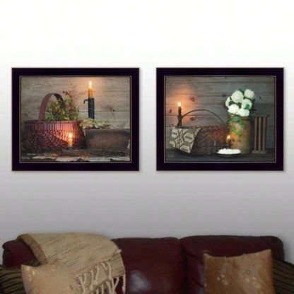 Baskets and Flowers 2 - Piece Vignette By Susan Boyer, Printed Wall Art, Ready To Hang Framed Poster, Black Frame